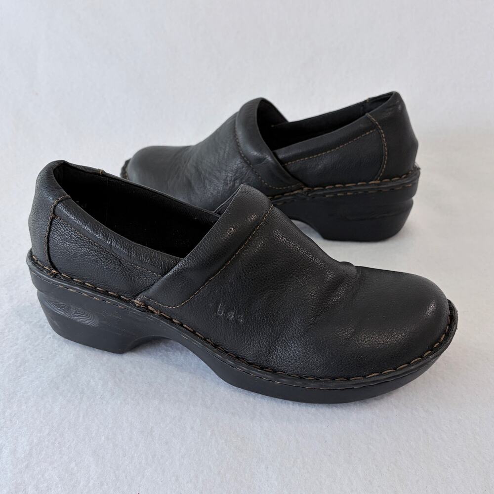 BOC Clogs Women's 10 M Black Pebbled Leather Cushion Comfort Slip On Shoes